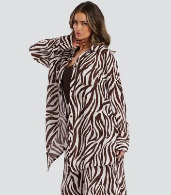 South Beach Brown Zebra-Print Beach Shirt New Look