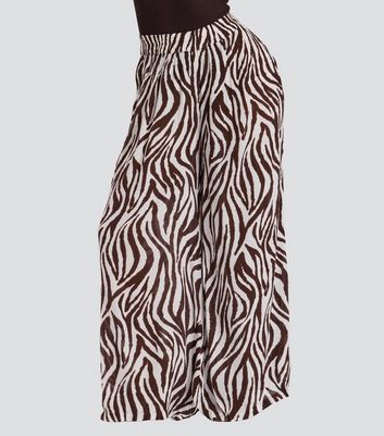 South Beach Brown Zebra-Print Beach Trousers New Look