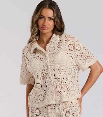 South Beach Cream Crochet Beach Shirt New Look