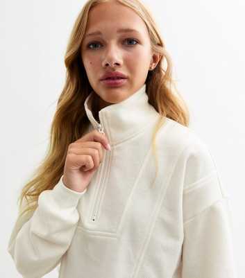 Girls Cream Half Zip Crop Sweatshirt