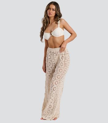 South Beach Cream Crochet Beach Trousers New Look