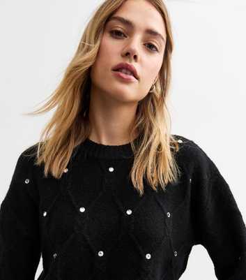 Black Diamanté Embellished Diamond Knit Jumper