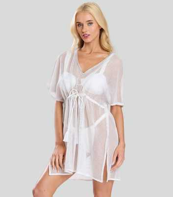 South Beach White Cotton Sheer Mini Beach Dress