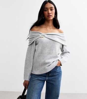 Light Grey Ruched Hoop Bardot Jumper