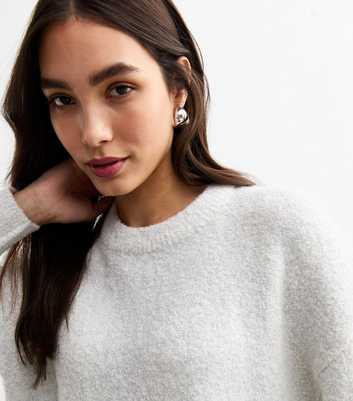 Pale Grey Sparkly Bouclè Knit Jumper