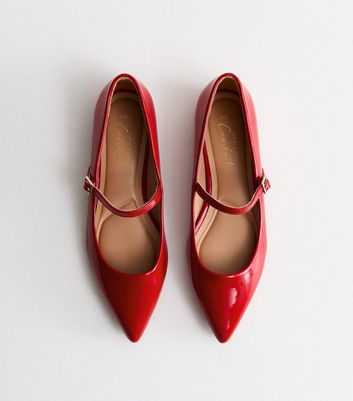 Red Patent Pointy Mary Jane Ballet Pumps New Look