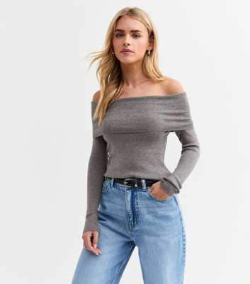 Petite Grey Bardot Jumper