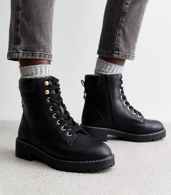 Wide Fit Black Lace Up Ankle Boots New Look