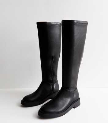 Black Leather-Look High Leg Boots