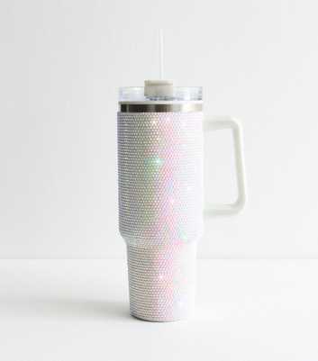 White Embellished Insulated Cup