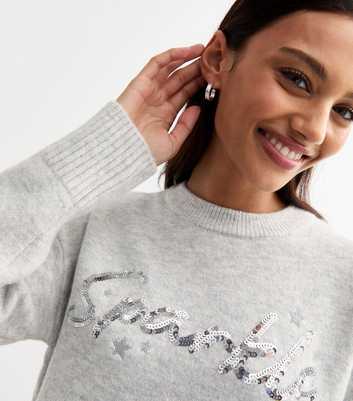 Grey Sparkle Slogan Christmas Jumper