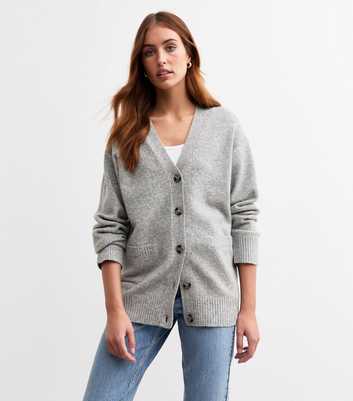 Tall Grey Knit Button Up Cardigan