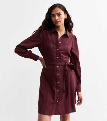 Tall Burgundy Crinkled Mini Shirt Dress