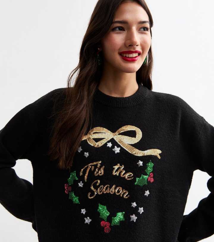 Black Christmas Sequin Embellished Jumper