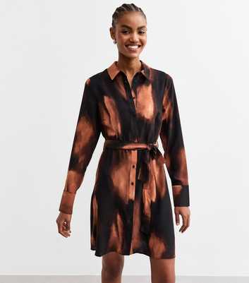 Tall Black Bleach Print Mini Shirt Dress