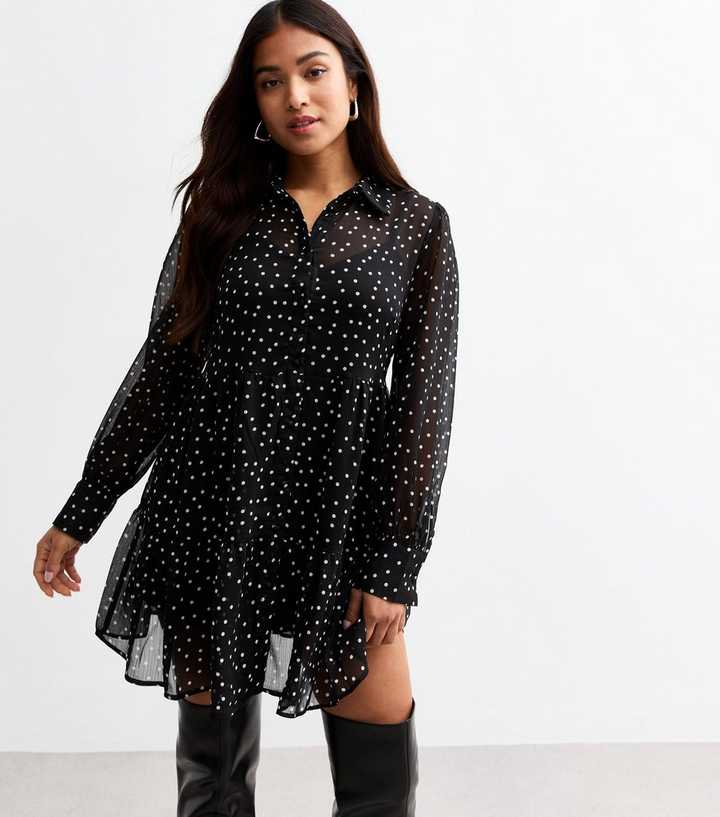 Bettie Polka Dot Chiffon Mini Dress - Black