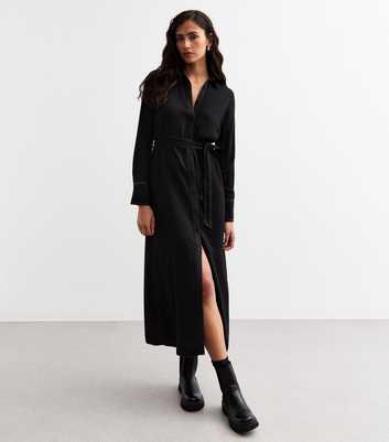 Tall Black Stitched Midi Shirt Dress