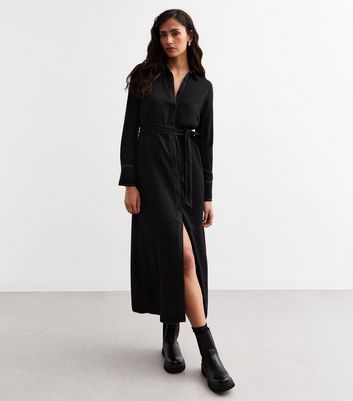 Tall Black Stitched Midi Shirt Dress New Look