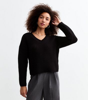 Black Chunky Knit V Neck Jumper New Look