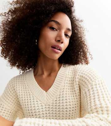 Off White Chunky Knit V-Neck Jumper