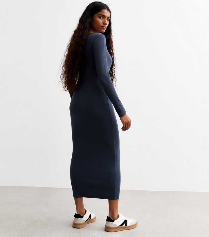 knee length dresses for ladies Petite Navy High Neck Ruffle Tiered A-Line Midi Dress main image 1