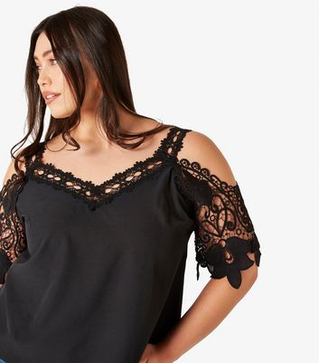 Apricot Curve Lace Edge Cold Shoulder Top | New Look