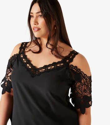 Apricot Curve Lace Edge Cold Shoulder Top | New Look