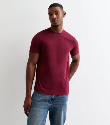 Men's Burgundy Cotton Crew Neck T-Shirt New Look