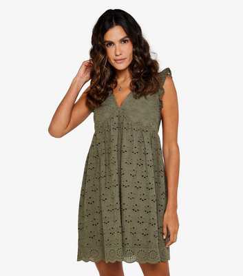 Apricot Olive Broderie Anglaise Mini Dress
