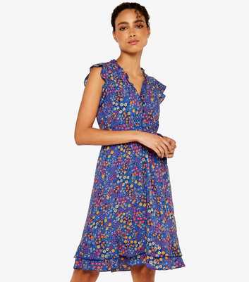 Apricot Blue Floral Shirt Dress