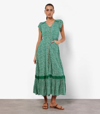 Apricot Green Polka Dot Maxi Dress New Look