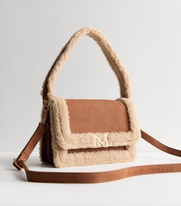 Tan Suedette Borg Trim Shoulder Bag New Look