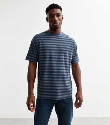 Blue Oversized Striped Jersey T-Shirt