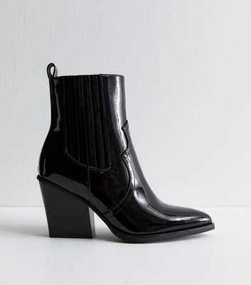 Black Patent Leather Look High Ankle Boots 