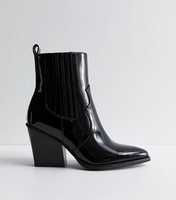 Black Patent Leather Look High Ankle Boots New Look