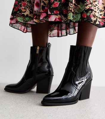 Black patent low heel boots online