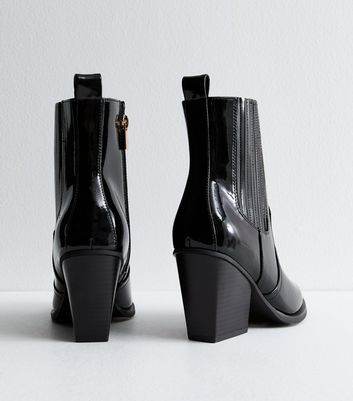 Black patent block heel boots on sale