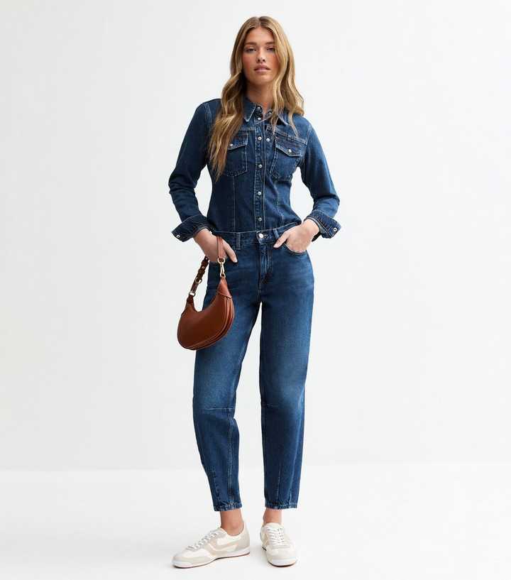Dark Blue Denim Barrel Leg Jeans