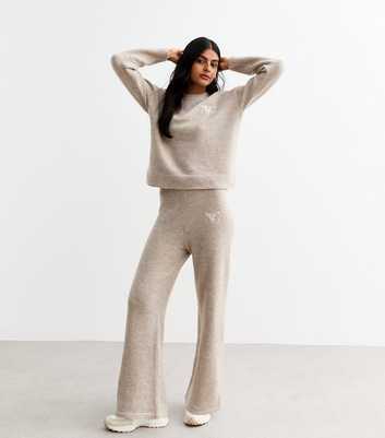 Brown NYC Embroidered Knit Wide Leg Trousers