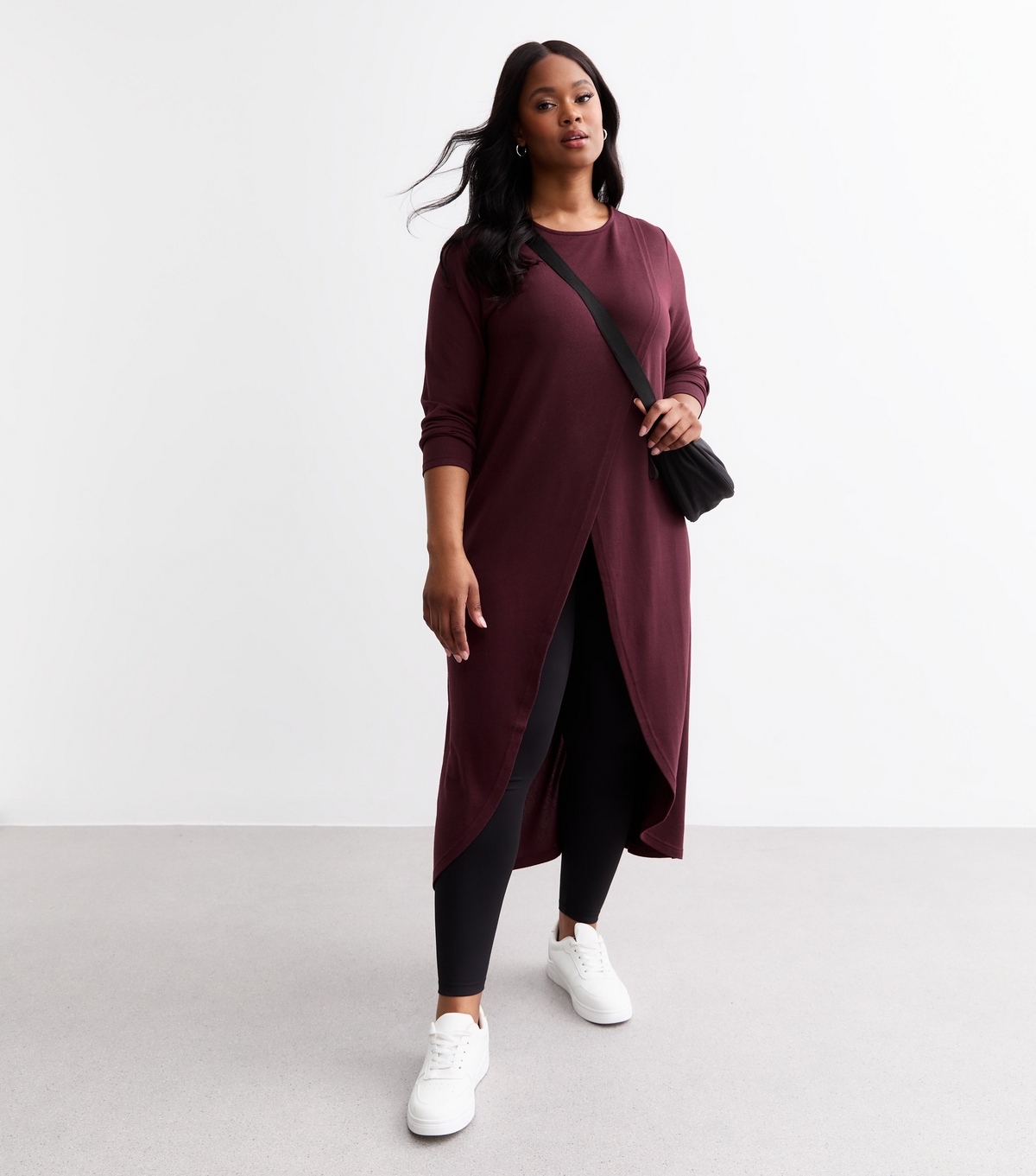 Women's Plus Size Soft Touch Burgundy Longline Wrap Top Curves New Look