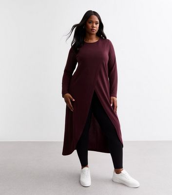Curves Soft Touch Burgundy Longline Wrap Top New Look