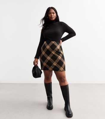 Curves Black Checked Mini Tube Skirt