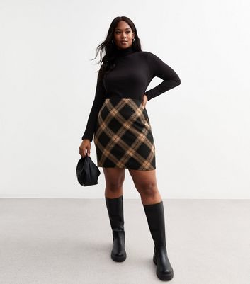 Curves Black Checked Mini Tube Skirt New Look