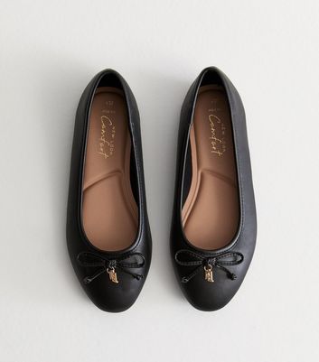 Wide Fit Black Bow Detail Ballet Pumps | New Look