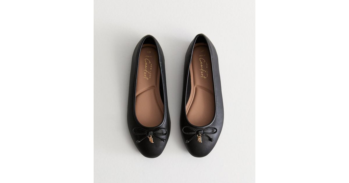 Wide Fit Black Bow Detail Ballet Pumps | New Look
