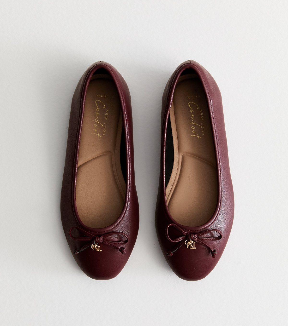 Women's Wide Fit Burgundy Bow Detail Ballet Pumps New Look