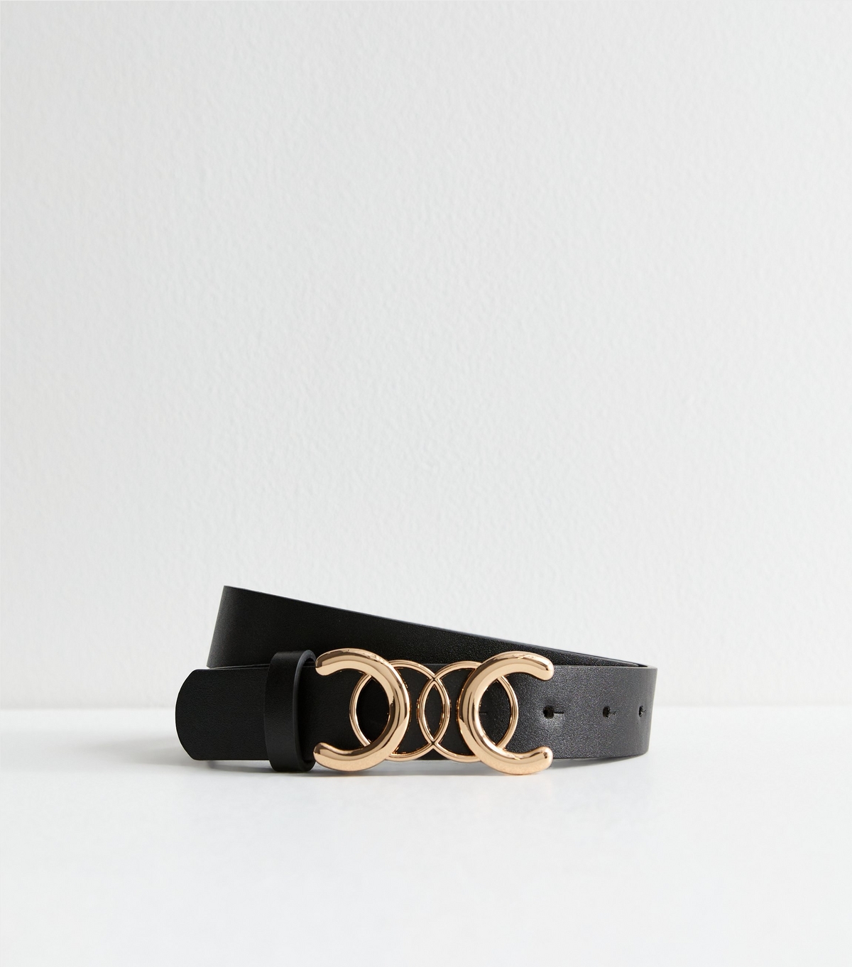 Black Leather-Look Circle Buckle Belt New Look