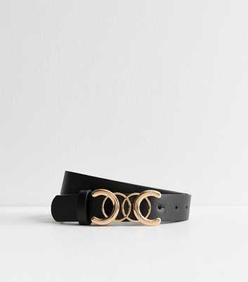 Black Leather-Look Circle Buckle Belt