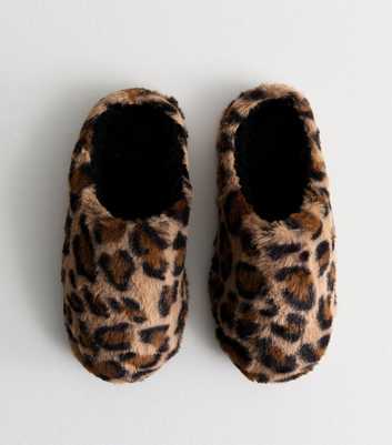 Brown Leopard Print Faux Fur Mule Slippers