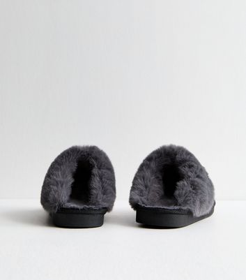 Black fur slippers on sale